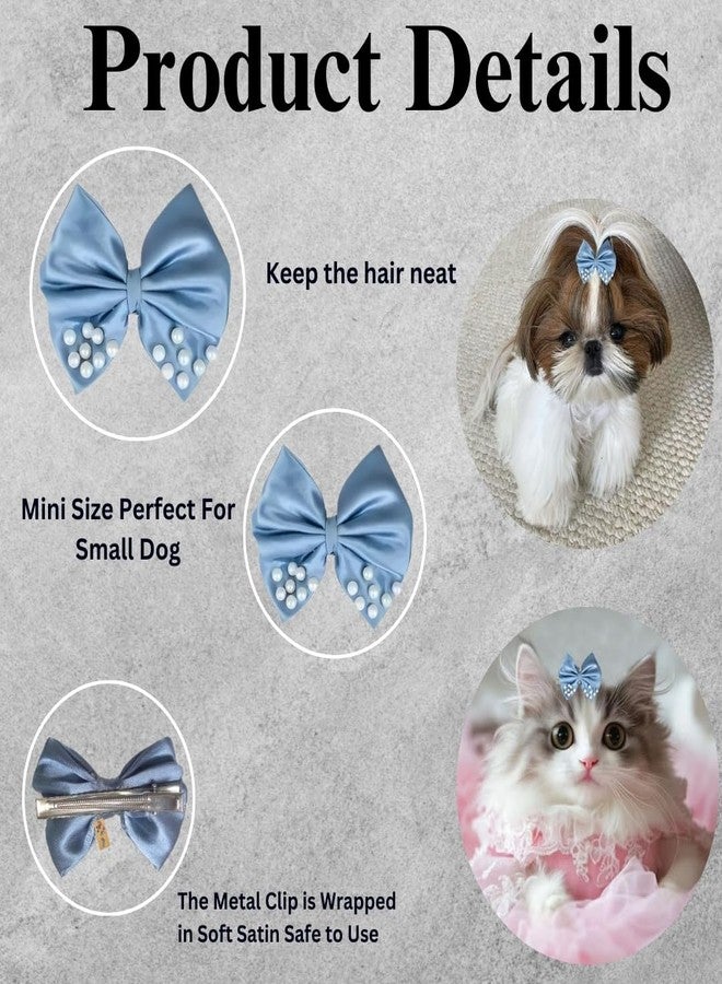 Western Era Dog Bow Hair Clip with Pearls | Stylish Pet Accessory | Small, Medium & Large Dogs | Ideal for Grooming, Photoshoots Fashionable & Durable Design for Pets (Pastel Blue) - Image 3